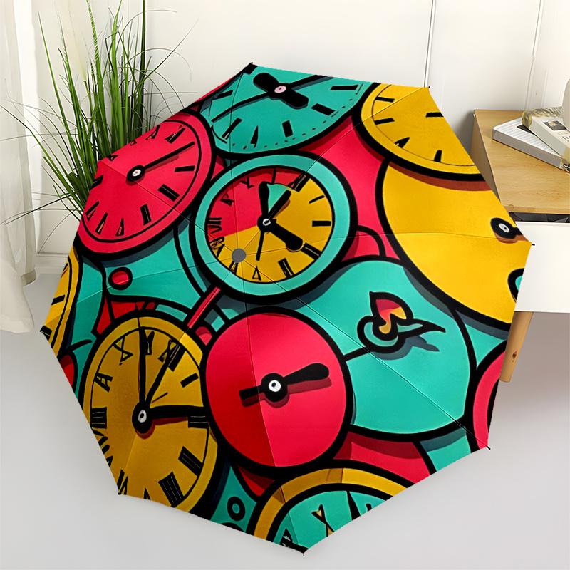 1pc Clocks TimeAutomatic Open/close Umbrella, 8-Rib Sturdy Structure, Portable Travel Umbrella, Parties, Everyday Usec57