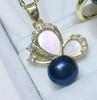 Elegant Summer Korean Style Butterfly Shell Freshwater Pearl Pendant Set for Women (8-9mm), 3-Piece
