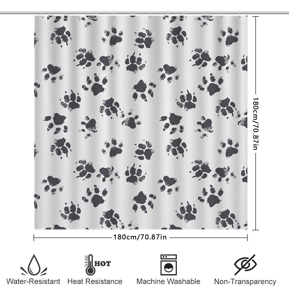 White Floral Shower Curtain With Paw Print Pattern Modern Decorative Waterproof Bath Mat Cover For Home Bathroom Accessories Bla