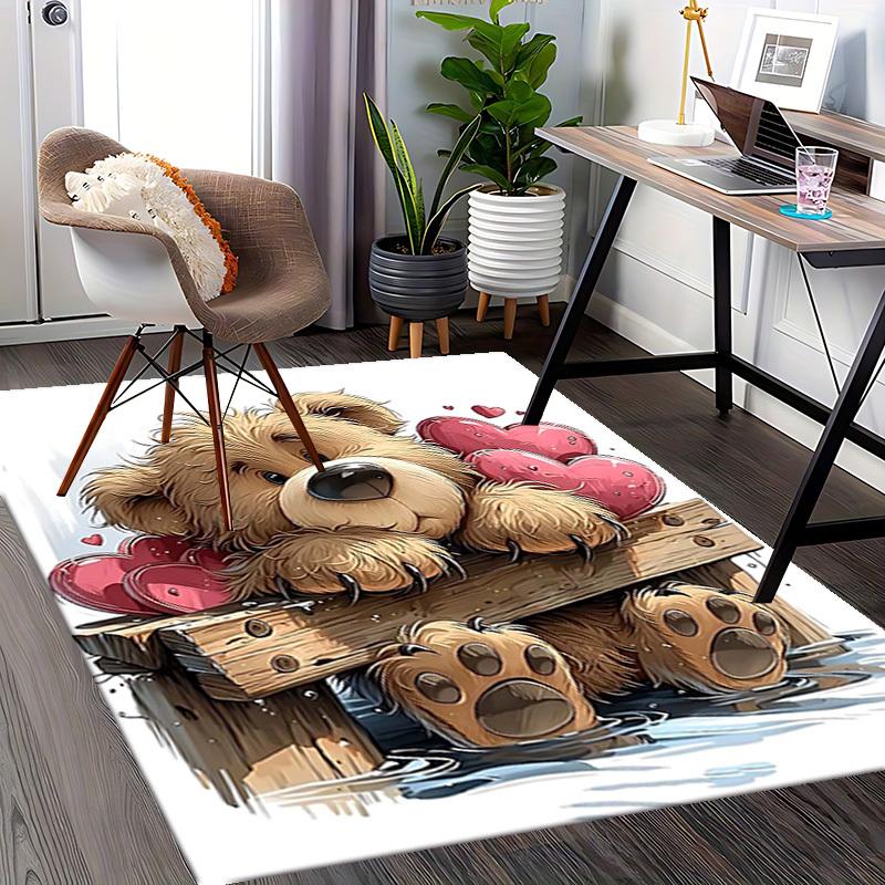 1pc Teddy Bear with Hearts Chair Mat - Anime Cartoon Design, Non-Slip Carpet for Office Chairs, Suitable for All Seasons, Ideal as a Gift for Home Dec