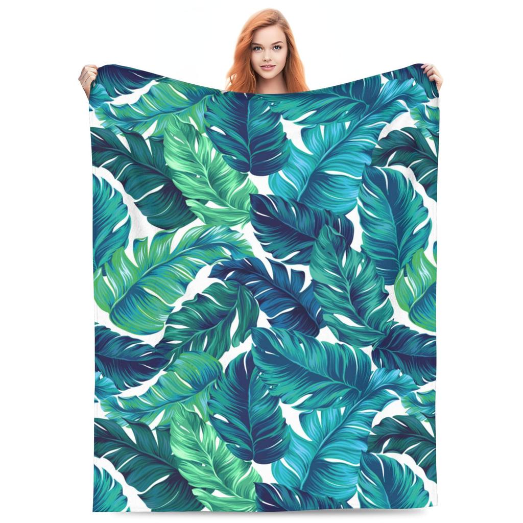 Coperta Plaid Verde Tropicale con Foglie Palma Monstera in Pile per Divano Letto Tema Festivo Accogliente Morbida Coperta Decorativa Regalo Caldo