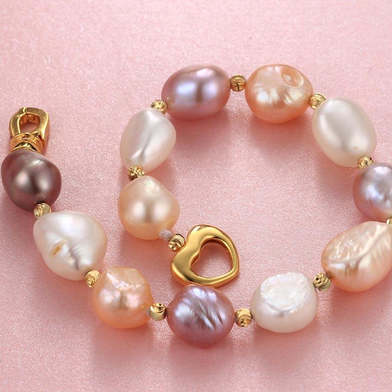 HENGSHENG 2025 New Arrival 9-10mm Baroque Pearl Bracelets for Women, White Pink Purple Colorful Baroque Pearl with Silver Clasp