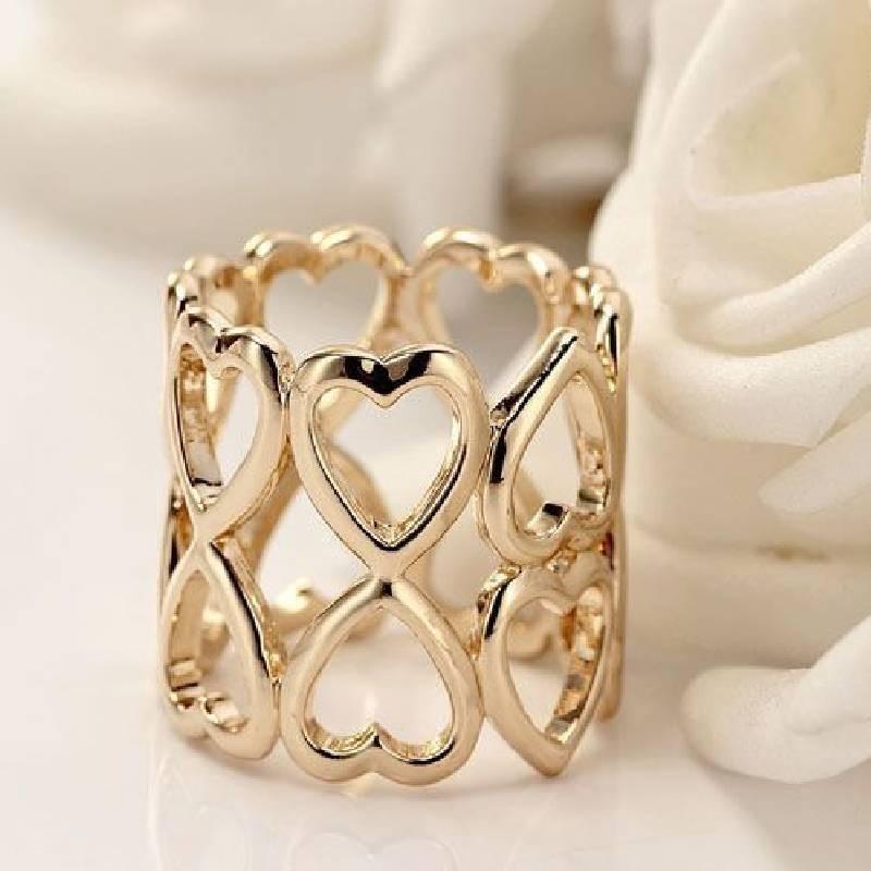 Elegant Double-layer Heart Scarf Ring Smooth Alloy Design For Women In Gold And Rose Gold