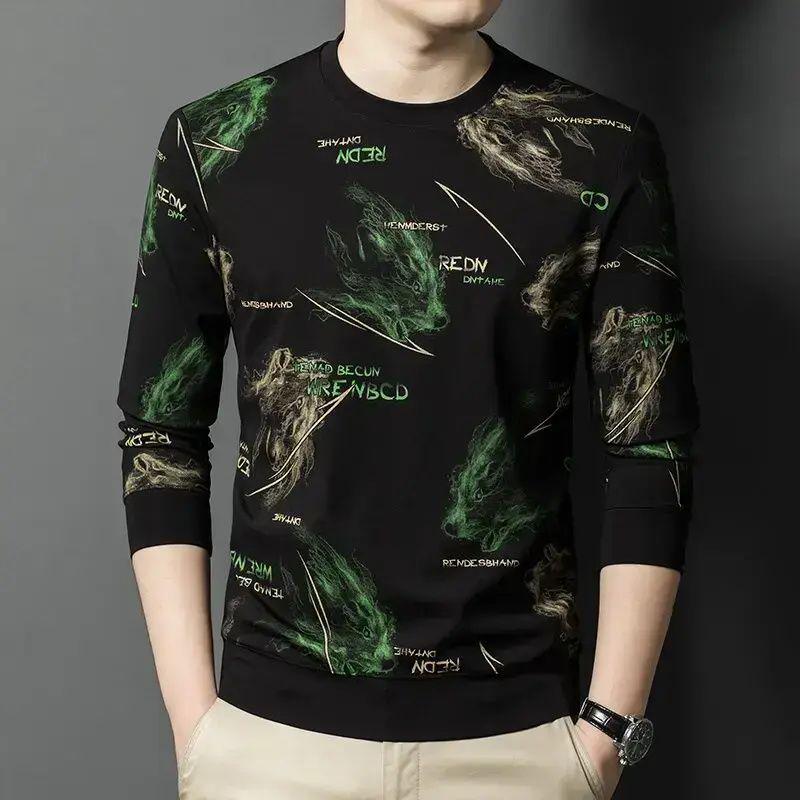 

Men s Trendy Red Printed Round Neck Long Sleeve Hoodie T-shirt - Autumn/Winter 2025 Fashion. 3XL зелений