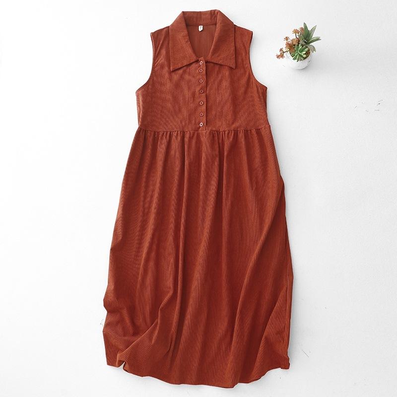 

Кукольный воротник вельветовый безрукавный жилет длинное платье дети 2025 весна и лето новый свободный омолаживающий однотонное платье 2XL