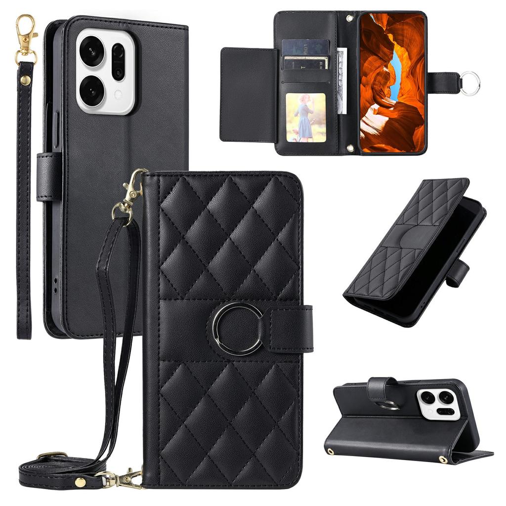 For Oppo Reno14 5G (Global)/Reno14 F 5G Case Ring Buckle Wallet Stand Rhombus Crossbody Leather Mobile Cover