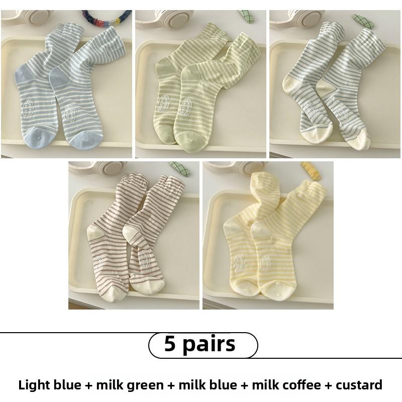 5 Pairs of Female Spring and Summer Personality Letter Dispensing In The Tube Stripe Pile Socks