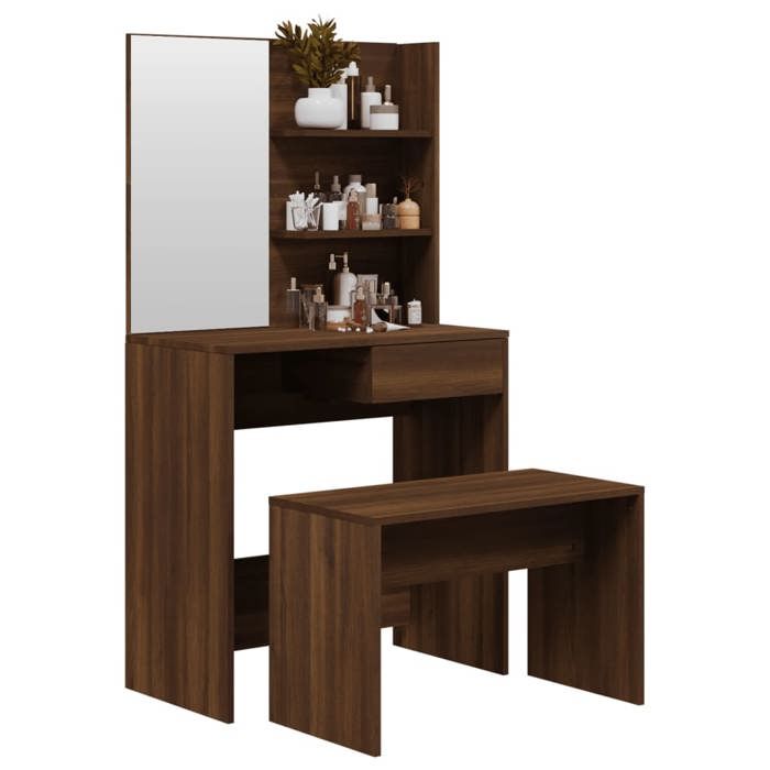 VidaXL Ensemble de Coiffeuse Table de Maquillage Tabouret Table de Coiffeuse Meuble de Chambre à Coucher Intérieur Chêne 3114146