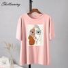 Shellsuning Summer Retro Character Printed T Shirts Women Korean Graphic Trendy Tees Loose Casual Short Sleeve Female Tops