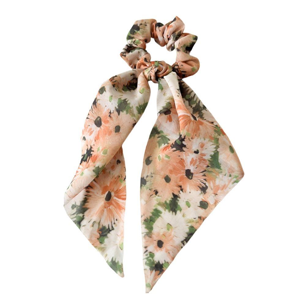 Fashion Hair Scrunchies Triangle Scarf Floral Tie Dye Chiffon Elastic Hair Bands  Summer Beach