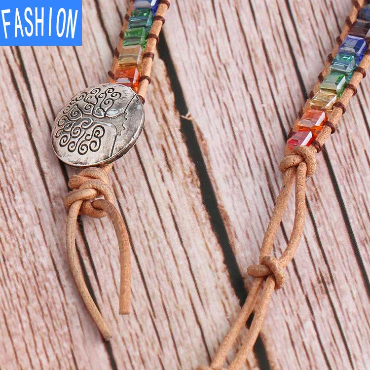 Viacvrstvový náramok Náramok z prírodného kameňa Ametystový klaster 6 mm okrúhly ručne tkaný náramok na jogu Boho Life Tree