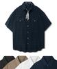 SSY [2Pack] Washed Check Linen 2-Pocket Loose Fit Half Shirt
