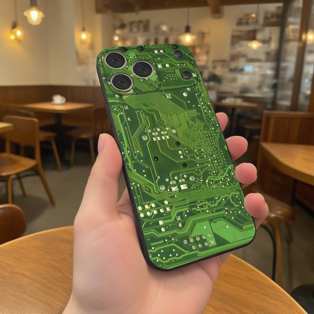 Science Circuit Board Wear-resistant Phone Case For iPhone 17,16,15,14,13,12,11,Pro,Max,Plus Black Soft Cover