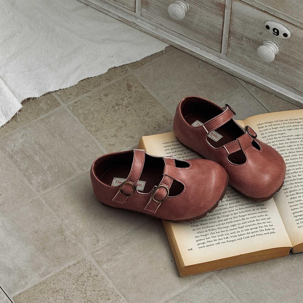 XSHX Retro Mary Jane Weite Zehenpartie Prinzessin Schuhe Herbst Neu Mädchen Klettverschluss Gummisohle Mittel Antik Öliges Leder