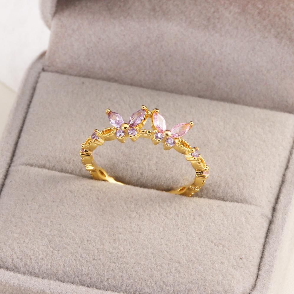 New Cute Colorful Zircon Flower Ring For Women Girl Fashion Vintage Zircon Adjustable Rings Jewelry Gift
