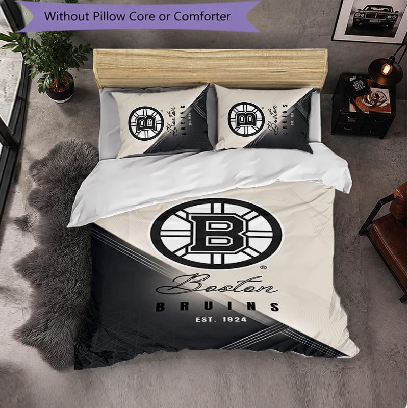 Set Biancheria da Letto Boston Bruins in Microfibra 3 Pezzi Copripiumino Decorativo per Camera da Letto Uso Domestico