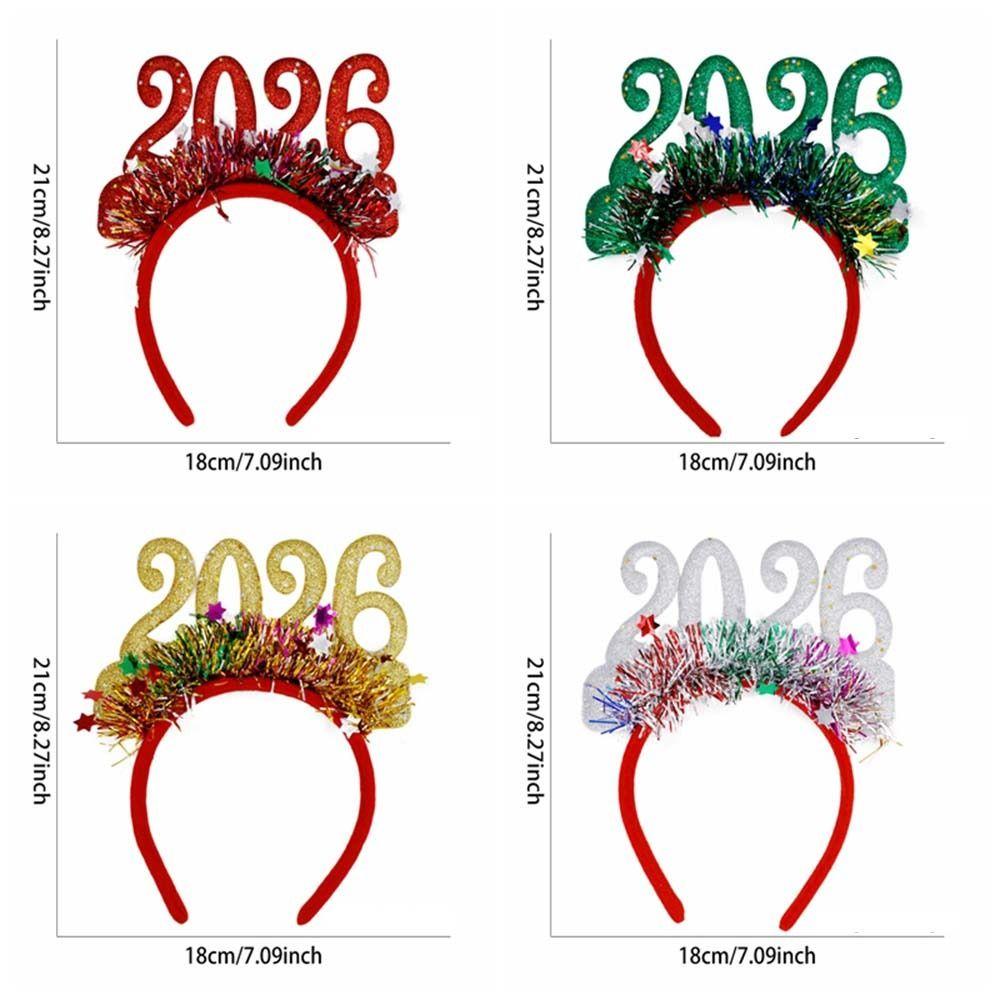 Colorful 2026 New Year Headbands Number Glitter Headwear Star Strip Headband  Christmas Party