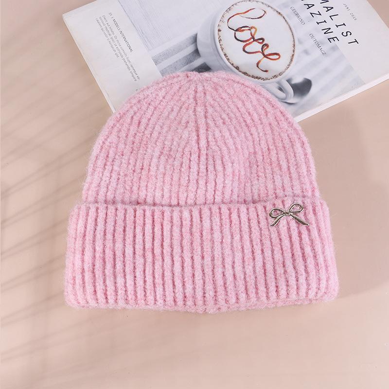Korean Sweet Bow Hat for Women  Autumn and Winter Woolen Hat Large Head Circumference Versatile Warm Ear Protecting  Face Showing Small Knitted Hat