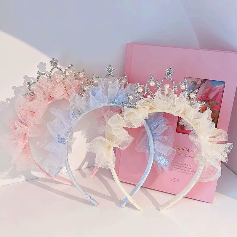 Gorgeous Lace Headband with Crown Kids Crown Headpiece Rhinestones Lace Hairpiece for Little Girls Birthdays Headband