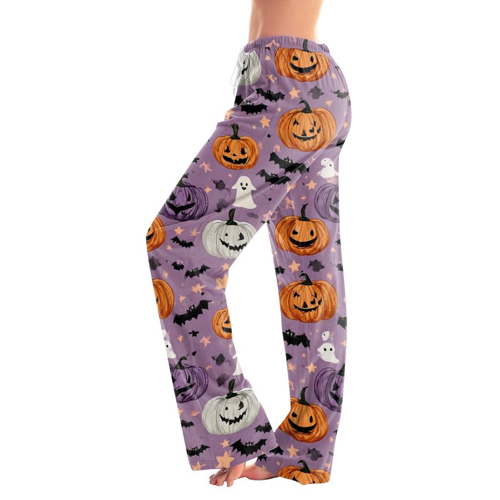 Women's Halloween Printed Drawstring Pajama Pants - Soft Casual Sleep Pants with Spooky Print - Comfortable Wear for Women