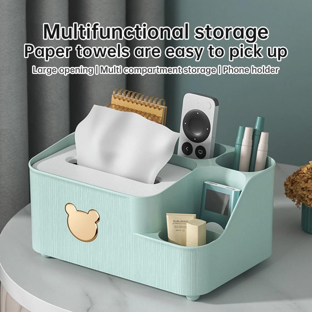 Household Tissue Storage Box Desktop Cartoon Little Bear Paper Box Phone Holder Design Multifunction Divided Storage Paper Boxes
