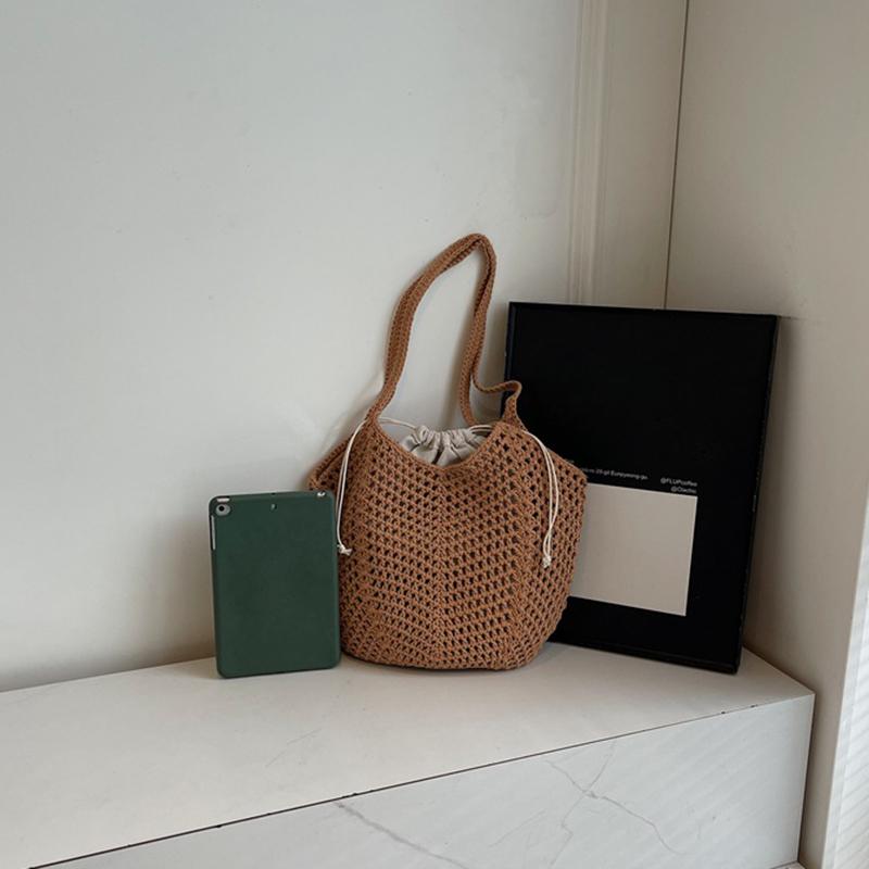 Yogodlns Summer Beach Woven Tote Bag For Women Hollow-out Lightweight Large Capacity Shopper Shoulder Bag with Inner