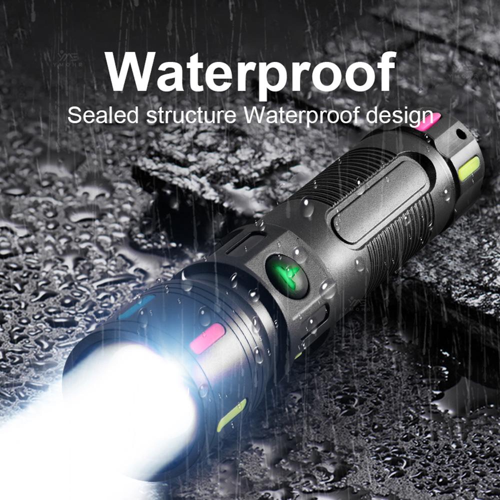 White Laser High Power Flashlight USB C Rechargeable Flashlight 18650 EDC Torch Lamp with Side Lights Work Light Camping Lantern