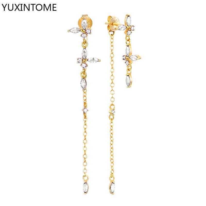 925 Silver Needle Long Chain Stud Earrings For Women Exquisite Zircon Geometric Tassel Pendant Earrings Luxury Jewelry