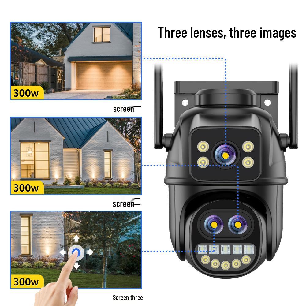 8X Zoom HD Wireless Waterproof PTZ Camera with Three-Lens and Remote Mobile Control