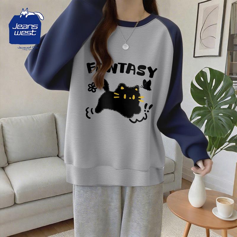 JEANSWEST CLUB 2025 Retro Lockerer Schnitt Raglan Langarm T-Shirt