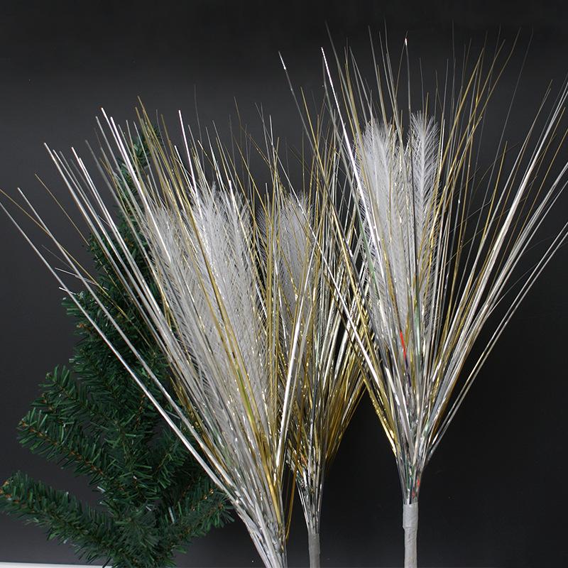 Simulated Gold Powder Christmas Branch Tower Pine Grass PVC False Grass Gold Powder Reed Tower Pine Grass Festival Decoration