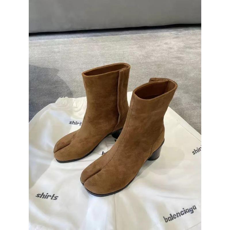 Cowhide version~ thick heel medium tube Martin boots women's niche leather split-toed women's shoes slim Chelsea women's short boots