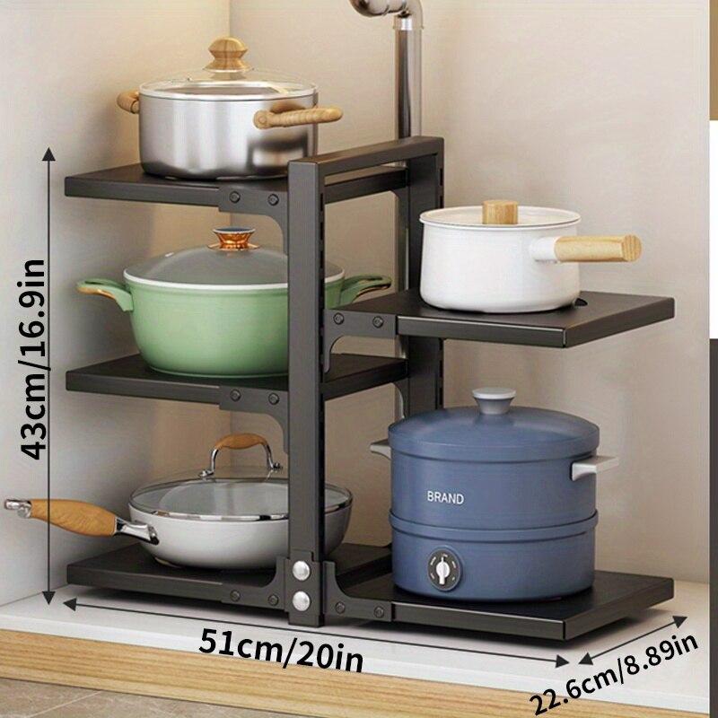 5 Tier Pots Pans Organizer for Under Cabinet Adjustable Rustproof Cabinet Storage for Big Stockpots Castiron Pans Heavy Cookware