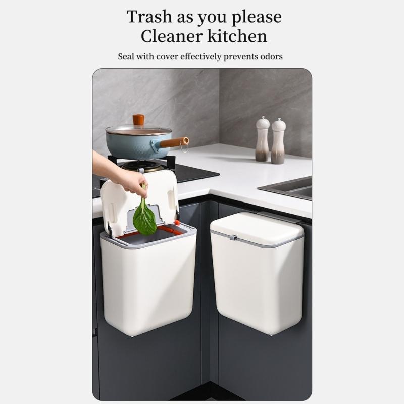 Hanging Kitchen Trash Can with Lid 9L Large Capacity Compost Bin for Under Sink or Countertop