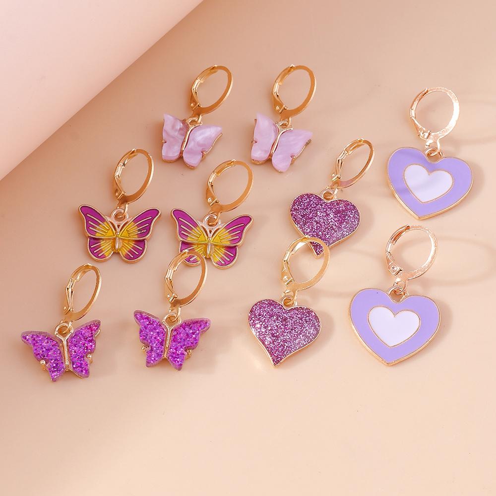 Cute Enamel Love Heart Drop Earrings for Women Girls Animal Flower Butterfly Earrings Kids Jewelry Set Gifts