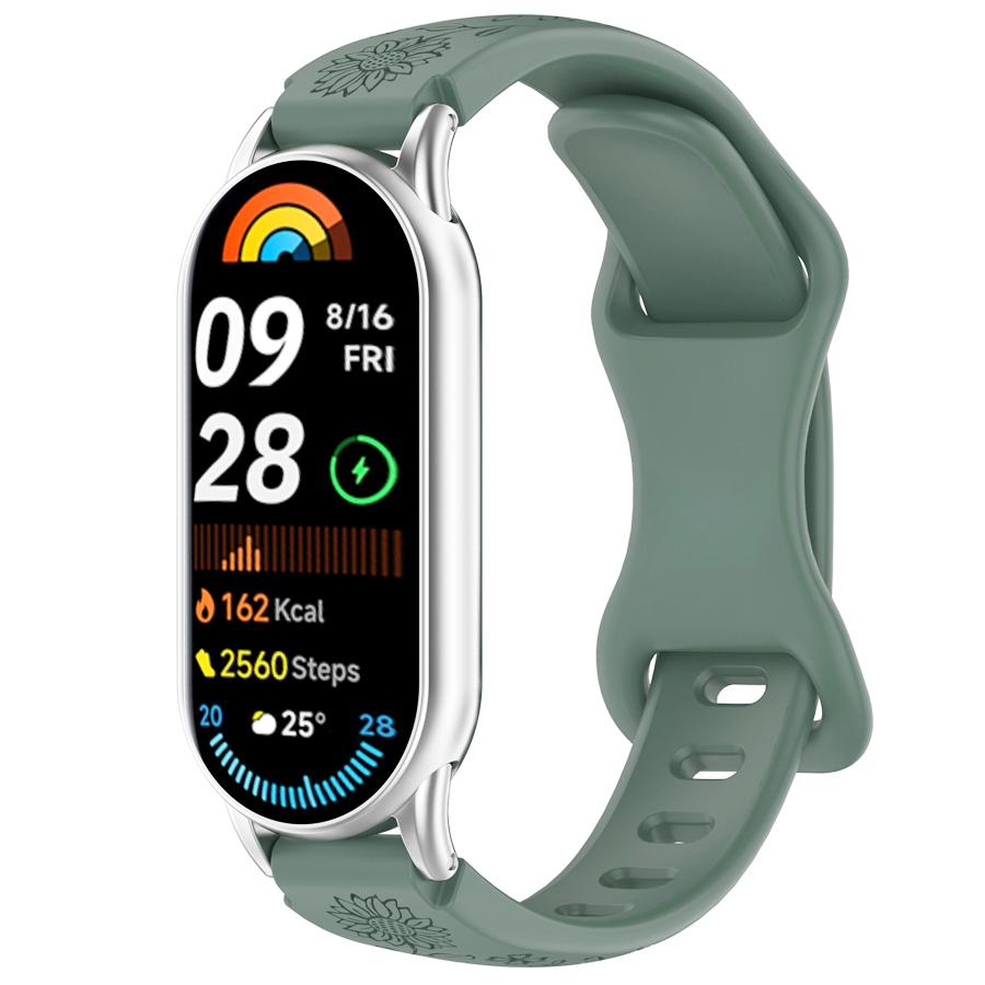 For Xiaomi Band 10 9 8 Silicone Watch Strap 3D Carving Flowers Smart Watchband Replacement Bracelet for Xiaomi Miband 8 9 NFC Strap Engraved Bracelet