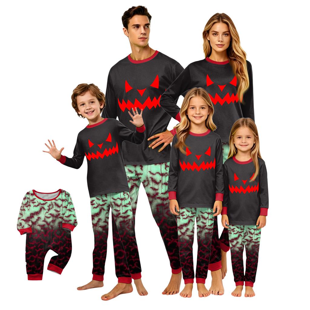 Halloween Family Pajama Set Long Sleeve Top and Pants Comfortable Fit Soft Fabric Seasonal Print Sleepwear for Adults and Kids