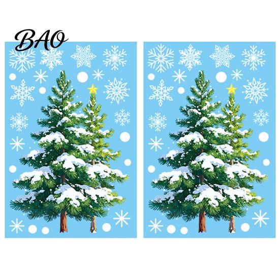 Winter Scene Decoration 2Pcs Christmas Snowflake Window Clings, Green Pine Tree Static Glass Indoor Holiday Decal Stickers, Snow Dots Xmas Decals for