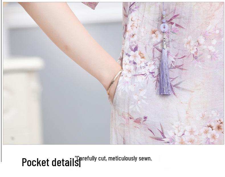 Elegant Summer Cheongsam Dress for Middle-Aged Women