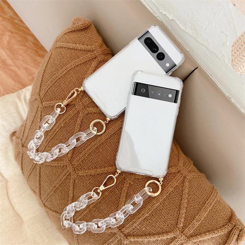 

Чехлы для Google Pixel 7 Pro, прозрачный противоударный чехол для телефона Pixel 6 7 Pro 6A 5 XL 5a 4a 5G, браслет-цепочка с кристаллами, мягкий чехол