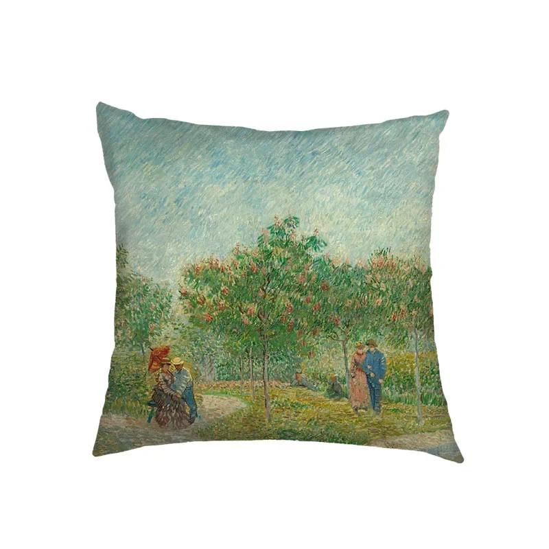 Ölgemälde Kuss von Gustav Klimt Kissenbezug Van Gogh Sternennacht Leinen Kissenbezug Sofa Dekokissenbezüge für Wohnzimmerdekor
