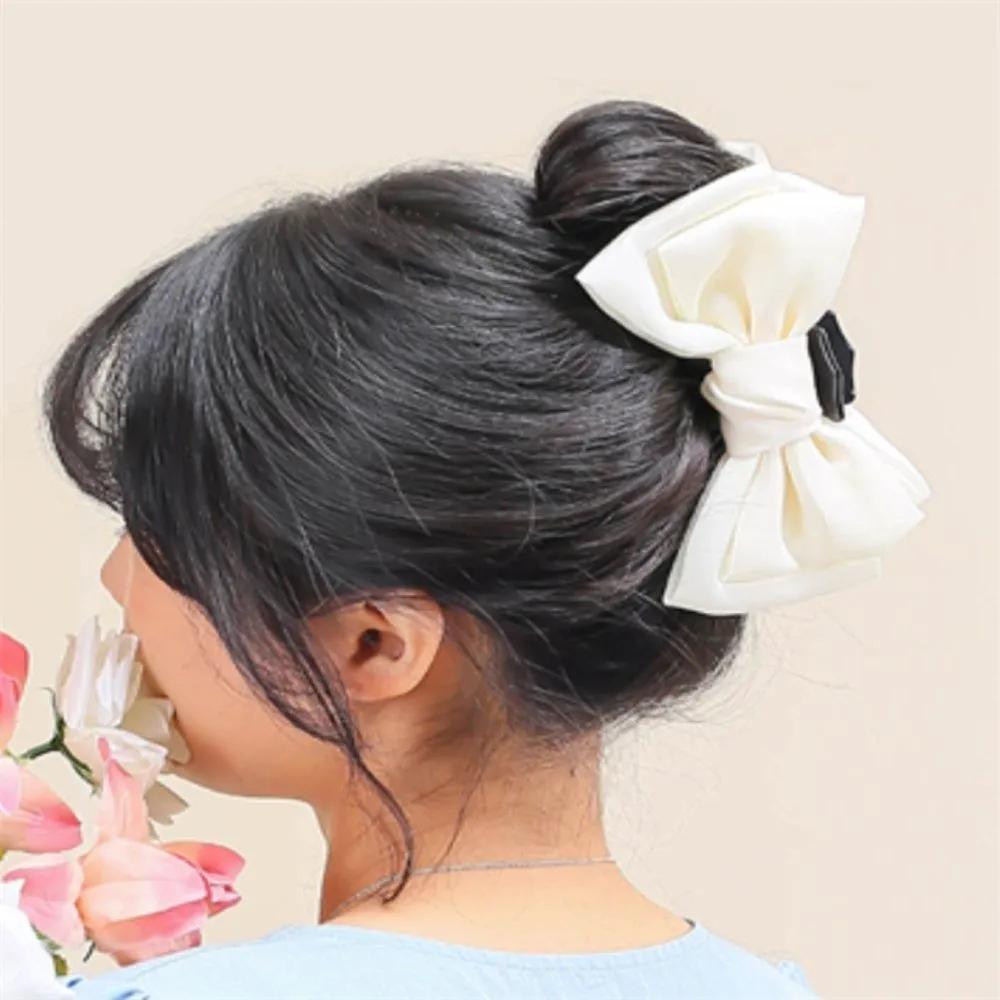 Silk ribbon claw clip, ivory hair ornament, handmade hair clip