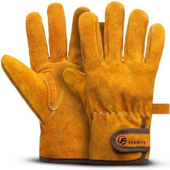 Fieekty Heat-resistant Gloves Camp Bonfire Barbecue Outdoor Glovesheat Resistance Tested Up 350odorless Cowhide Wood Stove Fire Pit Welding Gardening
