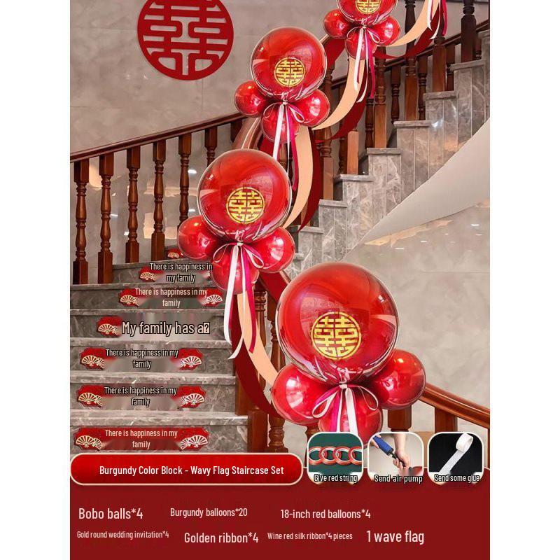 Tinsel Wedding Room & Stair Décor Set with Balloons - Bride & Groom's Side Decoration Kit