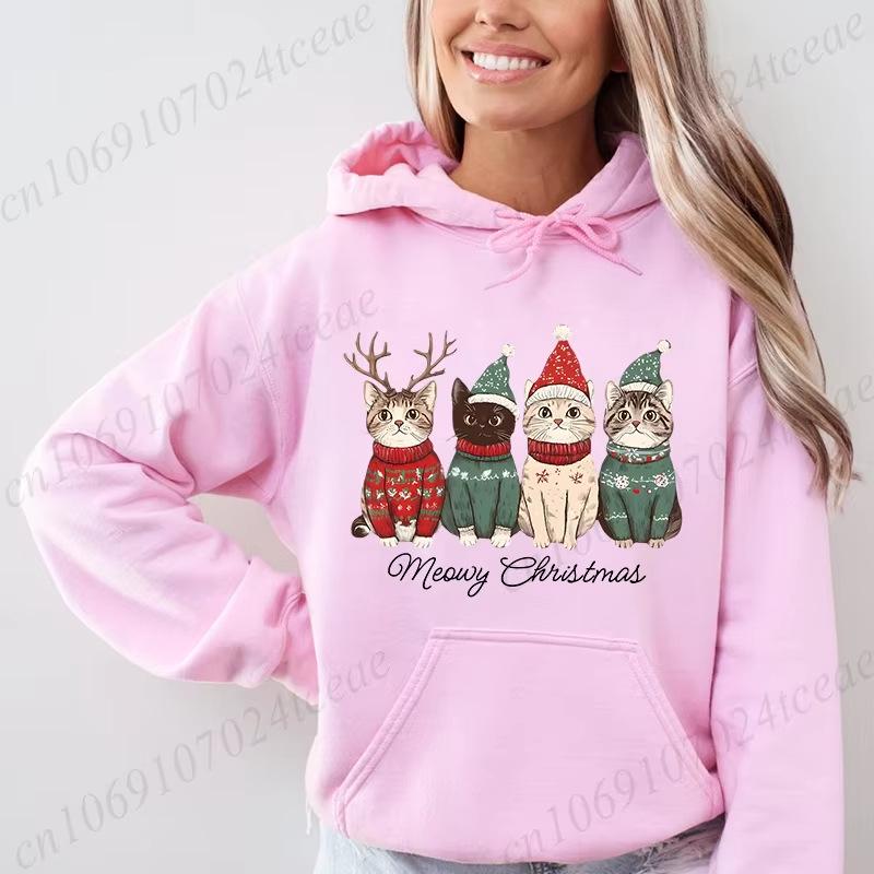 Meow Meow Christmas Cat Print Sweatshirt – Funny Merry Christmas Casual Fashion Top