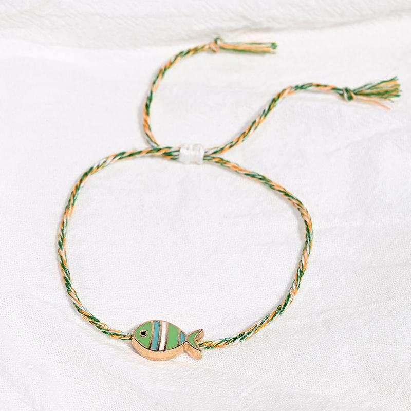 Lucky Colorful Fish Pendant Thread Rope Braided Charm Bracelet For Women Men Adjustable Jewelry Gift