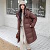 Ribbon Long Style Thickened Loose Meat Covering Large Size Knee Long Sleeve Jacket White Goose Down Jacket