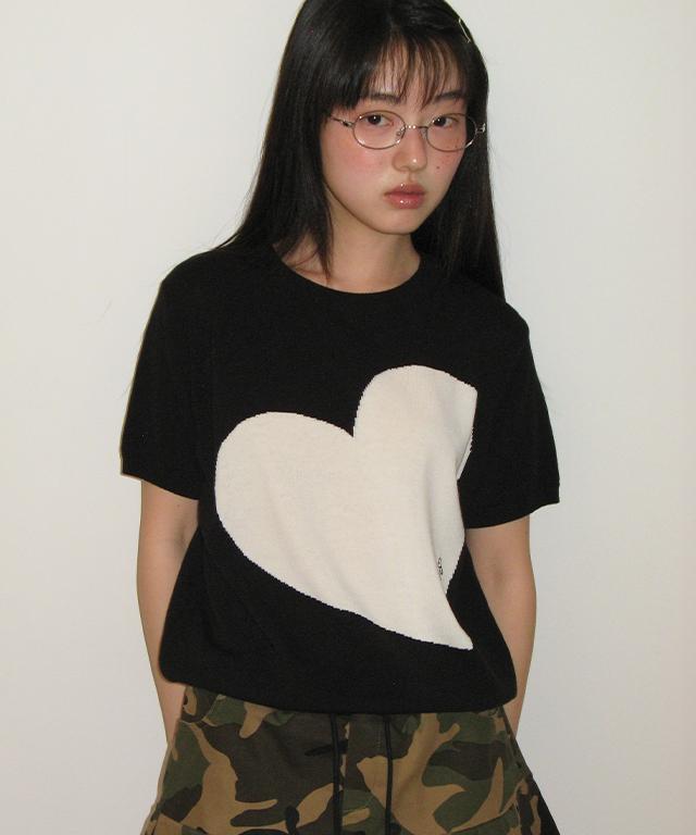 RONRON Big Heart Short Sleeve Knit Black