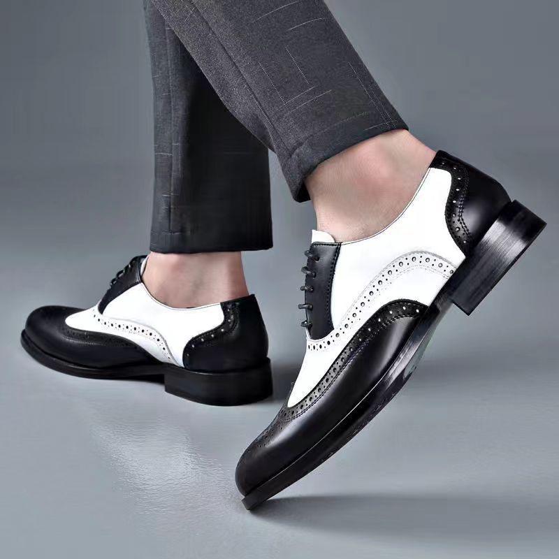 Men's Brogue Leather Shoes - Trendy, Large Size, Color-Blocked, Business Formal, All-Match