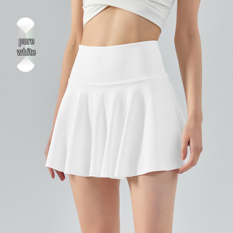 

Women s Versatile High Waist Tennis Skort, Solid Color, Tummy Control, Anti-Exposure, Two-Piece Look Small чистий білий колір